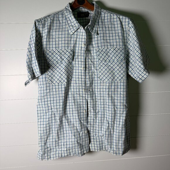 Double RL Ralph Lauren Short Sleeve Blue & White Check  Linen Blend Size Large - Picture 1 of 15